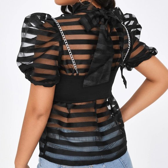 SHEIN | Puff Sleeve Mesh Top (NWT) - Picture 2 of 6
